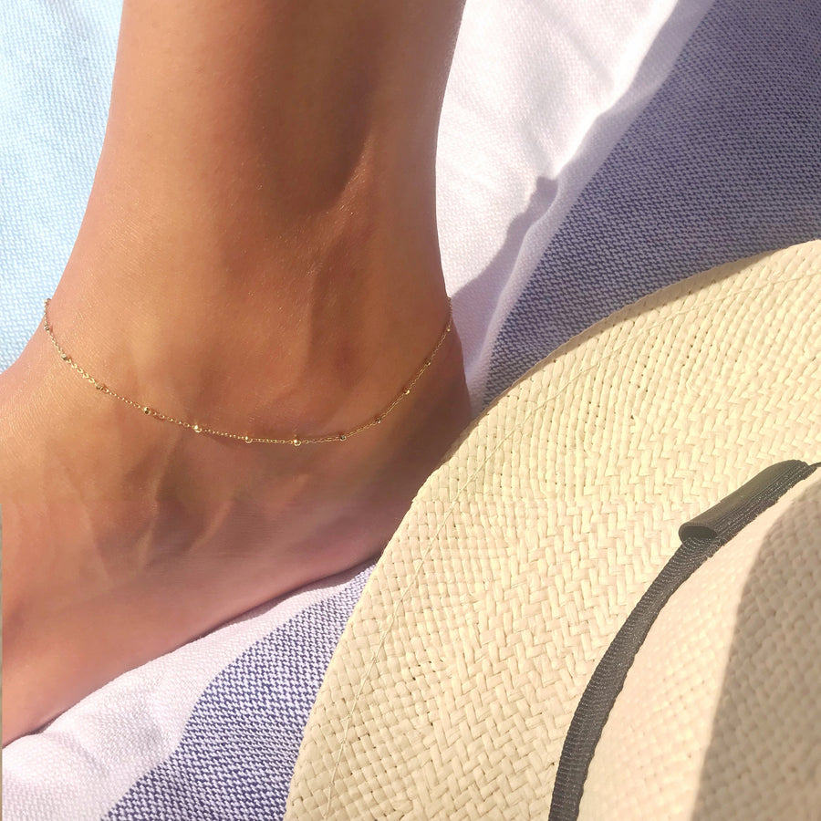 Beaded Ankle Bracelet Anklet 14k Rose Gold Over 925 Silver Adjustable  8